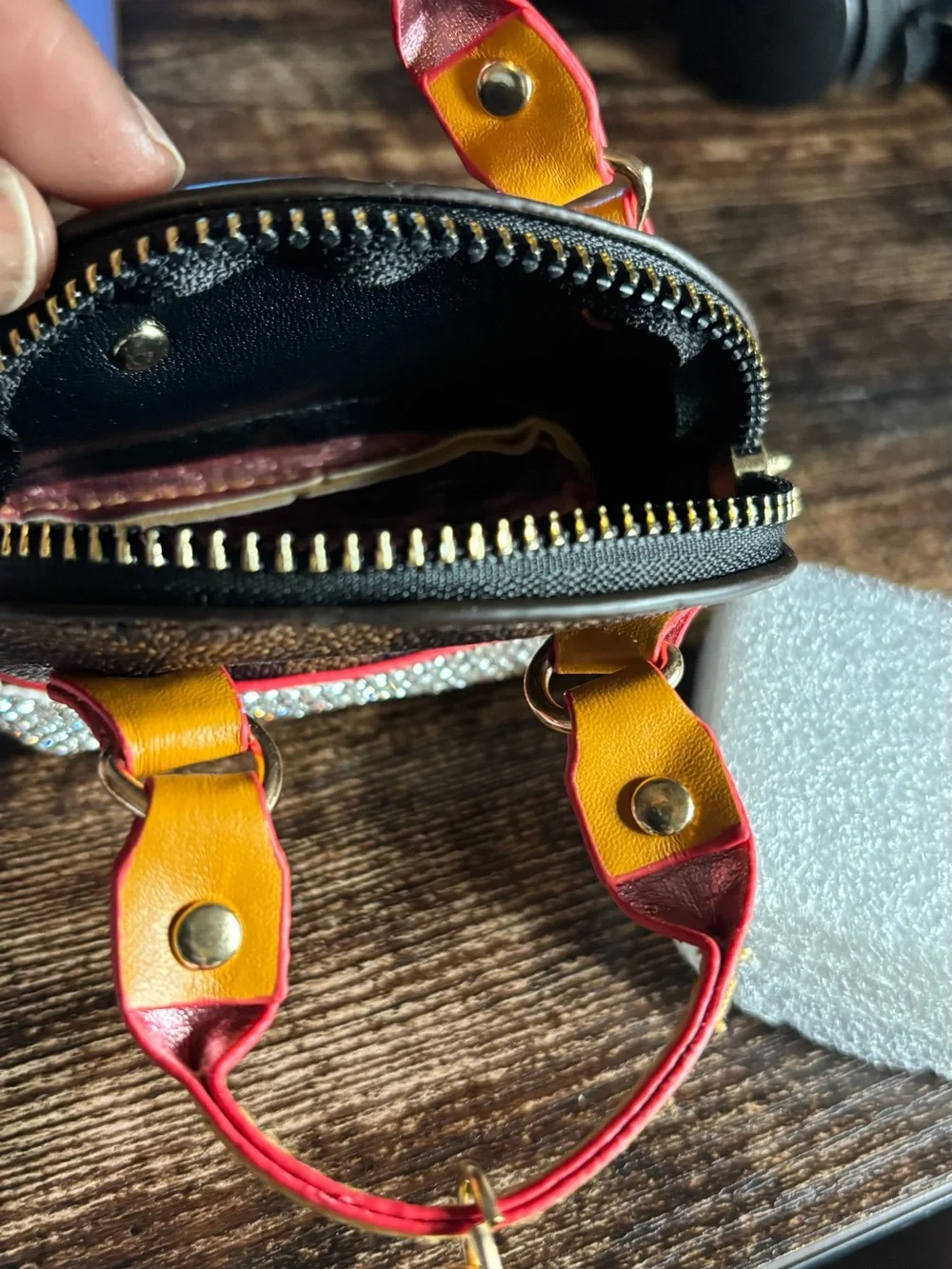 Designer Inspired Mini Top-Handle‎ Keychain Bag Charm in Brown and Yellow